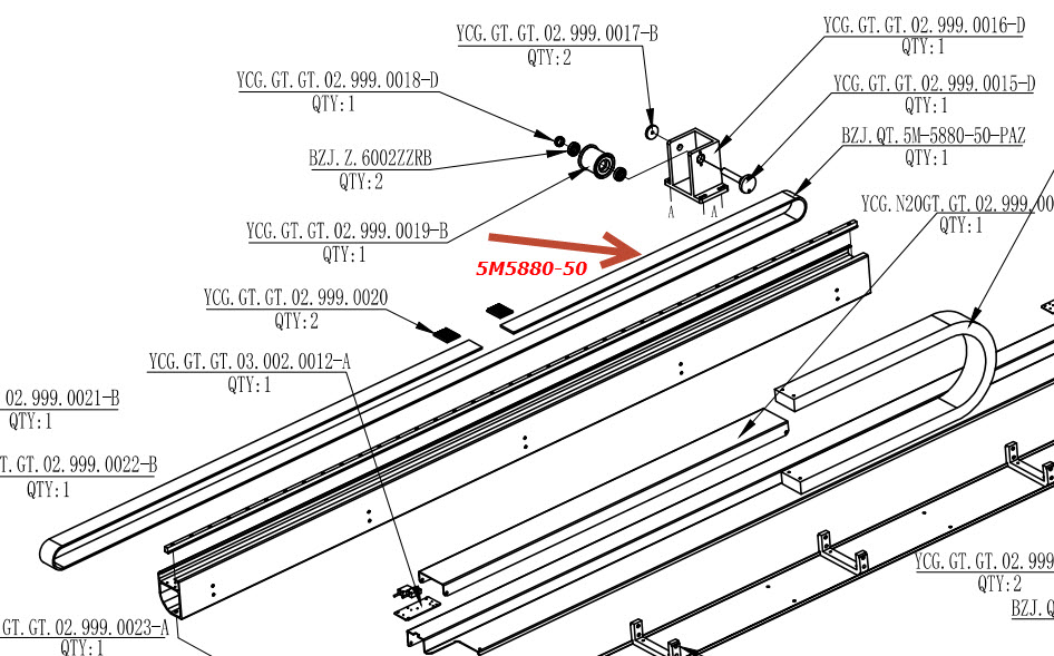 Chi tiết bản vẽ dây đai răng trục X máy cắt vải tự động YYC